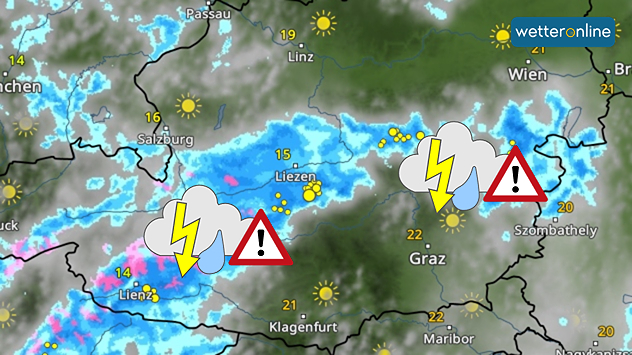 WetterRadar zeigt Gewitter in Teilen Österreichs.
