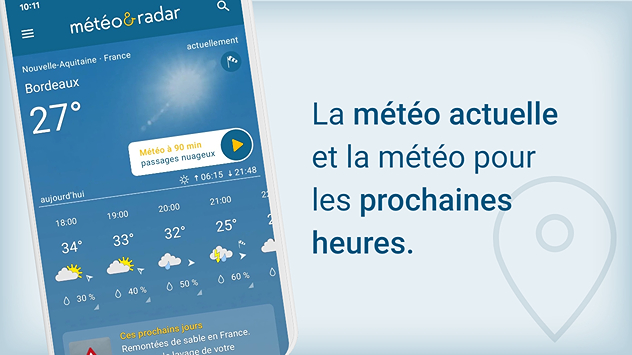 La météo actuelle et la météo pour les prochaines heures.