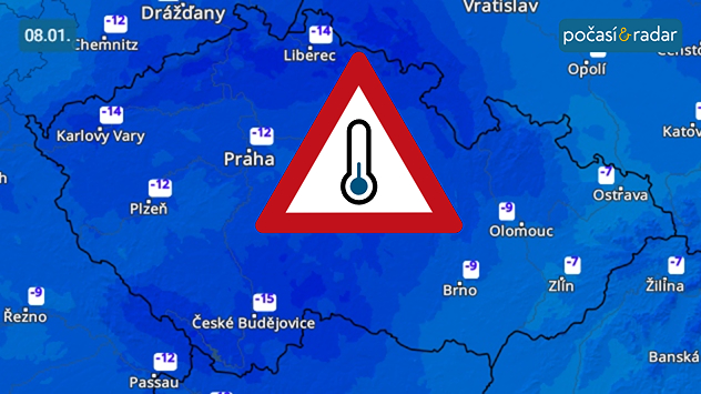 Předpověď minimálních teplot v Česku na čtvrtek 8. ledna: Noc na čtvrtek bude v Česku velmi mrazivá – teploty na velké části území poklesnou pod −10 °C, při delším nočním projasnění nezřídka až k hodnotám kolem −15 °C.