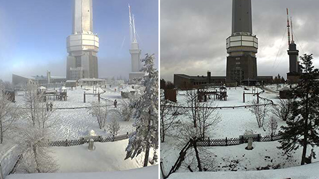 Schneeschmelze am Turm auf Feldberg im Taunus