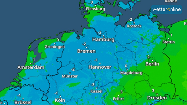 TemperaturRadar zeigt Frost im Nordwesten