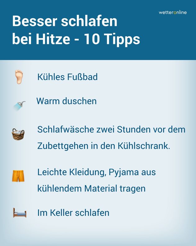 Grafik informiert über Tipps, wie man bei Hitze besser schlafen kann.