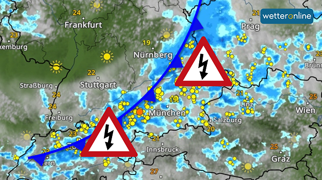 WetterRadar zeigt kräftige Gewitter im Südosten Deutschlands