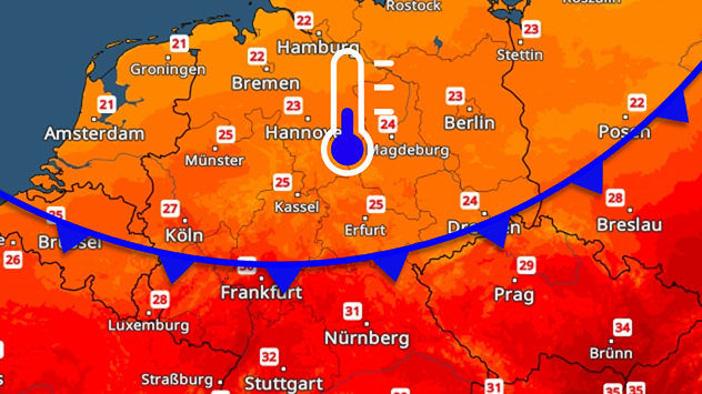 TemperaturRadar zeigt Hitze in Süddeutschland und kühlere Luft im Norden