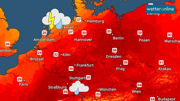 Heiße 35 Grad und im Nordwesten Gewitter