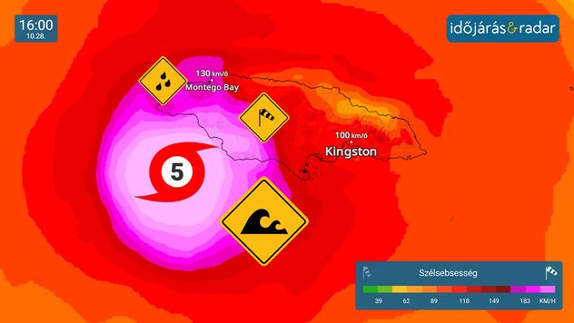 SzélRadar: A MELISSA hurrikán több mint 300 kilométer/órás szélsebességgel söpört végig Jamaika felett.