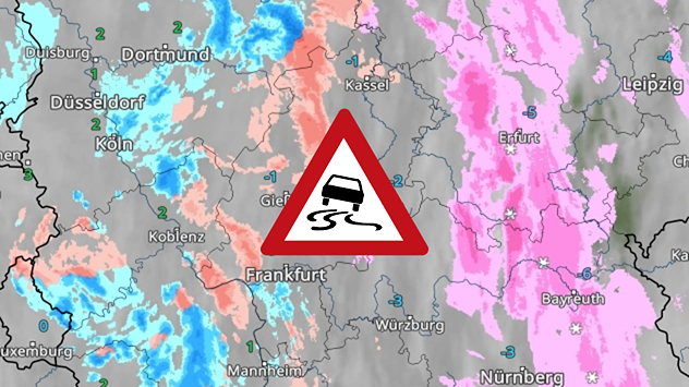Das WetterRadar zeigt in Deutschland Schnee, Eisregen und Regen.