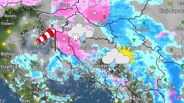 Hladnije i vjetrovito, kiša i snijeg