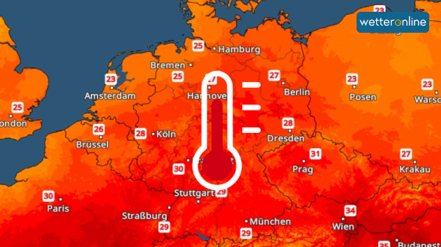 Die Karte zeigt die voraussichtlichen Höchstwerte am Samstag.