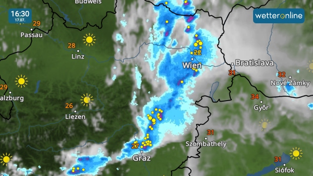 Eine Gewitterlinie hat sich am Nachmittag von Graz bis Wien gezogen