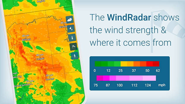 The WindRadar shows wind strength and where it comes from.