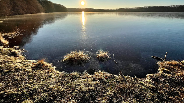 Etwas Eis bildet sich auch hier an einem See in Königs Wusterhausen bei Berlin.