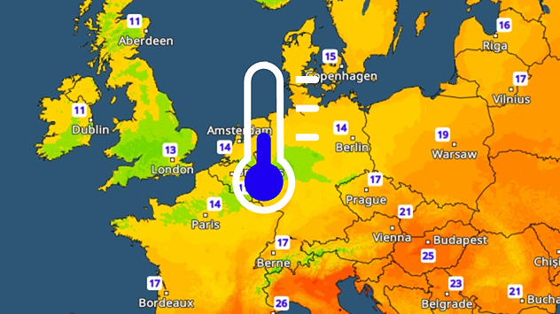 Temperature Radar showing the night-time lows in Central Europe. Cooler air is reaching the west and north in particular, whilst the south-east remains significantly warmer.