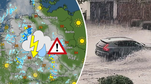 WetterRadar und Foto von Überflutungen