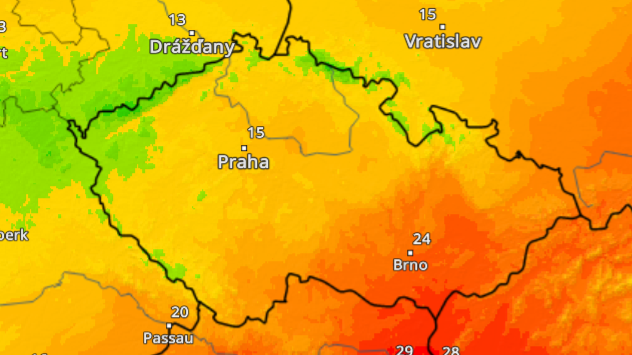 Teplotní mapa ČR.
