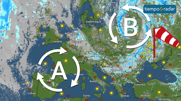 El miércoles, una borrasca azotará los países bálticos, reconocible por sus franjas de lluvia en forma de espiral. 