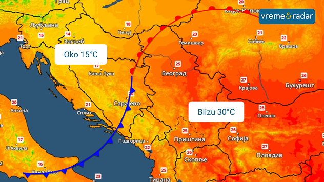 Padavine u subotu uveče