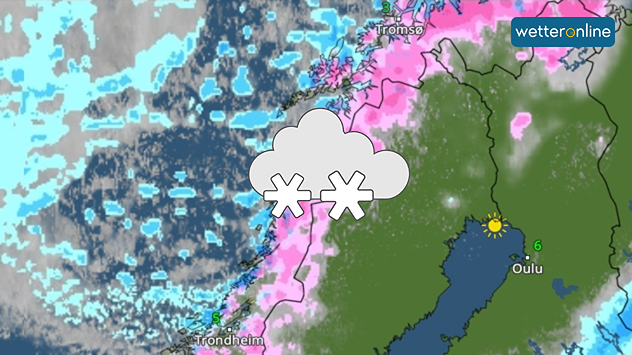 WetterRadar zeigt starke Schneefälle am Donnerstag am Skandinavischen Gebirge