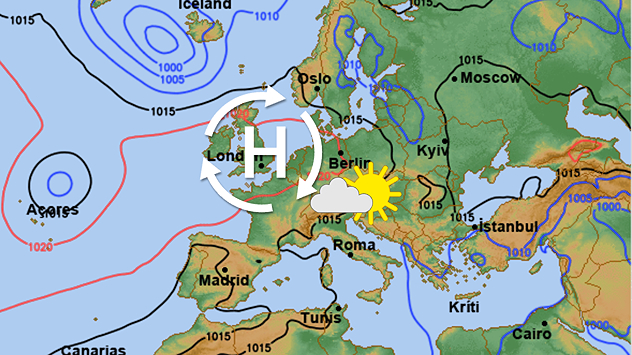 Wetterkarte für kommende Woche: Ein Hoch bringt freundliches Wetter.