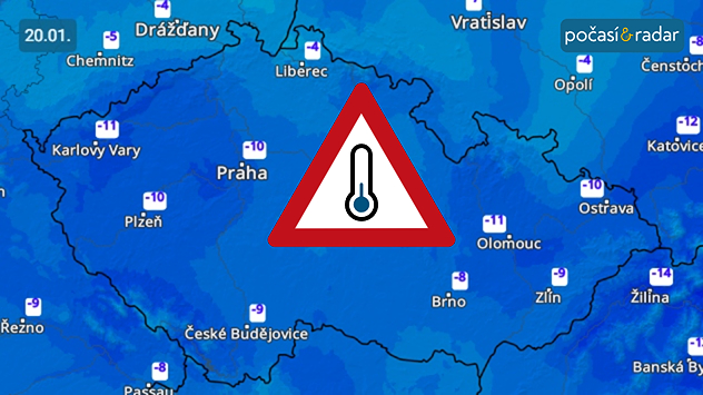 Předpověď minimálních teplot v Česku na úterý 20. ledna: Noc na úterý bude v Česku poměrně výrazně mrazivá – teploty místy poklesnou až pod −10 °C.