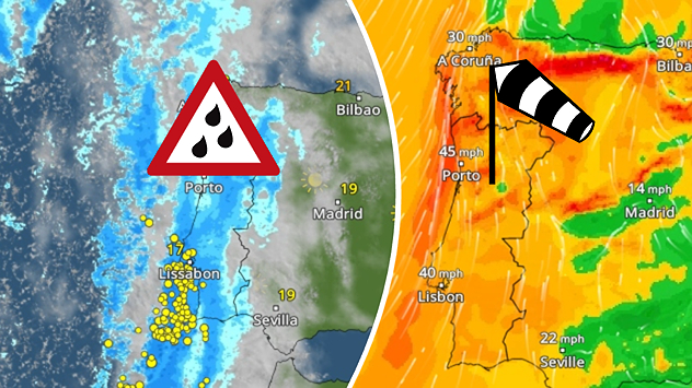 Weather radar and wind radar for Portugal and Spain