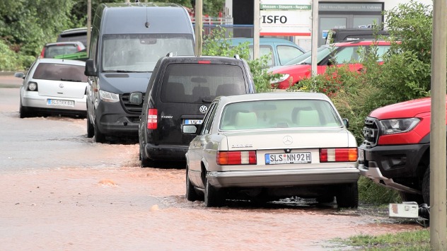 Wadgassen Überflutungen Überflutete Straßen in Wadgassen