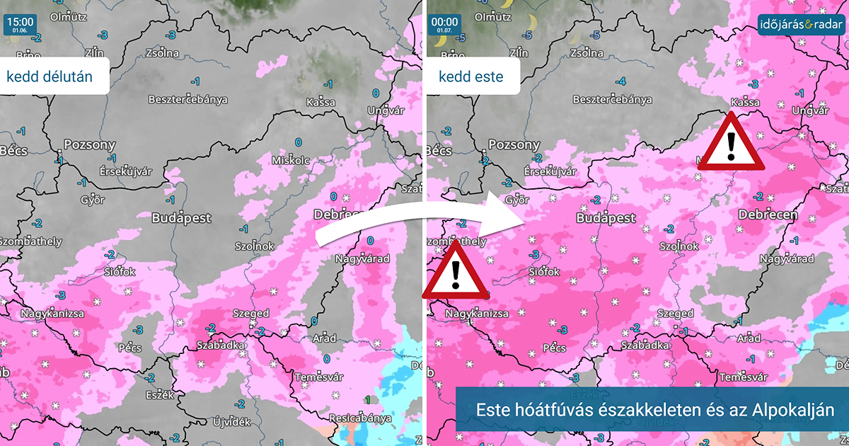 Havas kilátások az időjárásradar térképén.