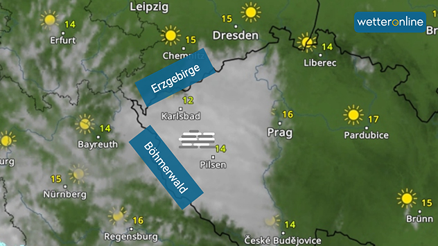 WetterRadar: Im Böhmischen Becken liegt Hochnebel