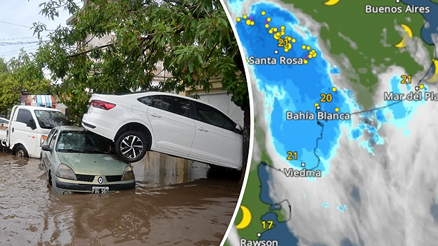 Autos liegen im argentinischen Bahia Blanca übereinander - WetterRadar zeigt starke Regenfälle im Südosten Argentiniens