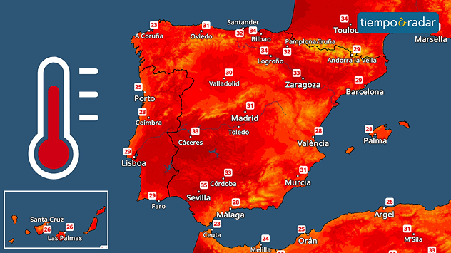 La semana arranca con calor en España, mucho sol y algunas tormentas de tarde en el noroeste. Mira la evolución.&nbsp;