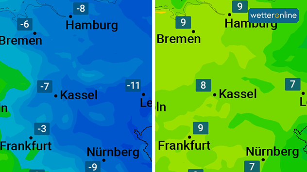 Taupunkte heute und morgen im Vergleich
