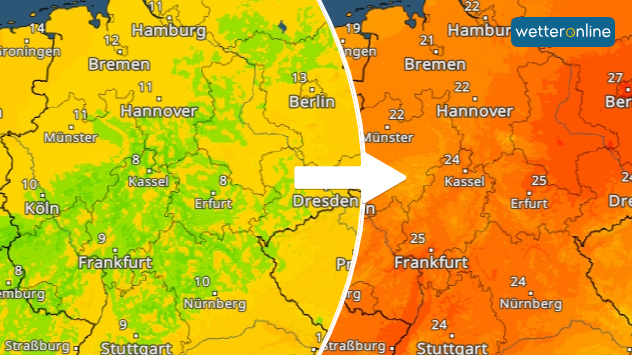 Das TemperaturRadar zeigt einen großen Tagesgang am Montag.