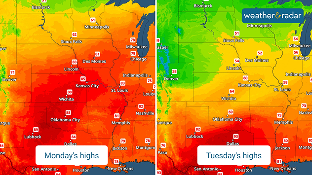 Big changes between Monday & Tuesday
