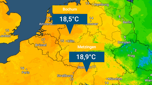 TemperaturRadar von Freitagnachmittag