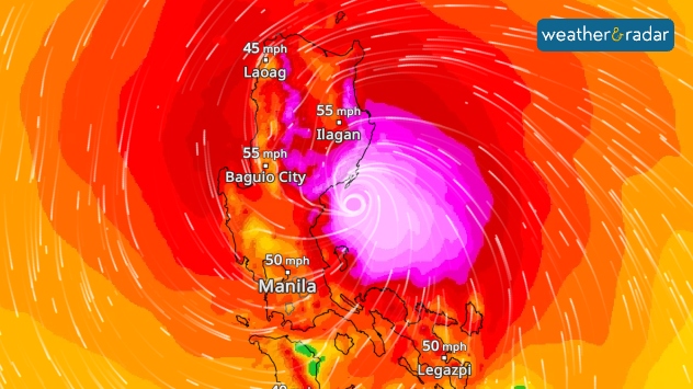 The wind radar shows the typhoon shortly before it made landfall on Sunday.