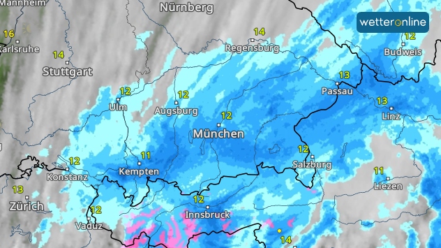 WetterRadar zeigt die kräftigen Regenfälle am Mittwoch