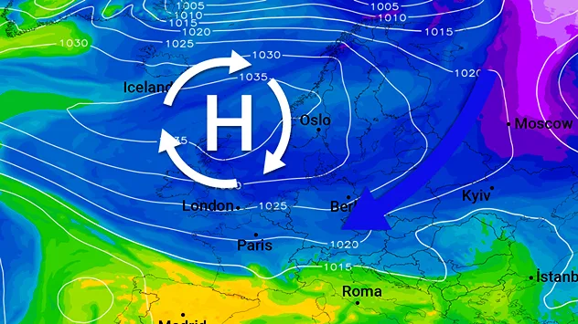 Wetterkarte zeigt ein Hoch und kalte Luft über Mittel- und Nordeuropa