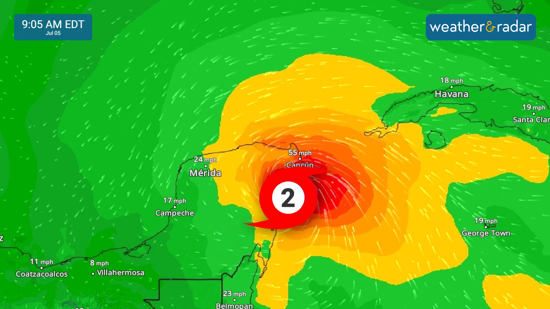 Beryl´s winds in Mexico.