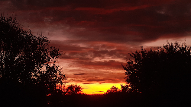 Si la salida o puesta de sol coincide con la presencia de nubes, la estampa puede ser espectacular. Así lo captó Diego Álvarez desde Mejorada del Campo.