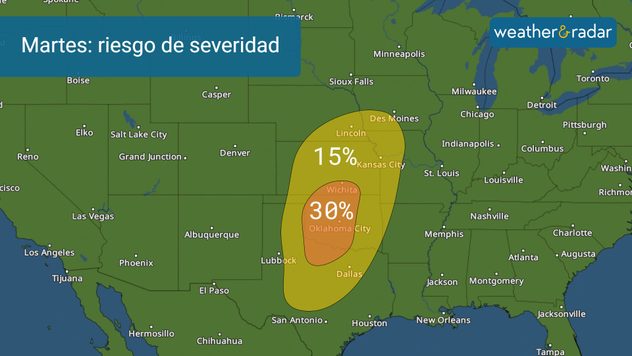 Martes 16 de abril de 2024 riesgo de tiempo severo (4 días antes).