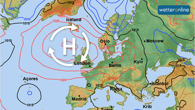 Deutschland liegt nur am Rande eines Hochs bei Großbritannien. 