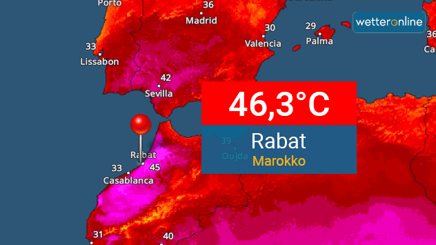 Das TemperaturRadar zeigt am 26. Juni Spitzenwerte über 45 Grad. 