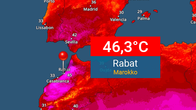 Das TemperaturRadar zeigt am 26. Juni Spitzenwerte über 45 Grad. 