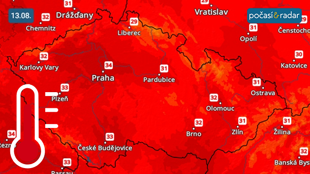 Předpověď maximálních teplot v Česku: Středa 13. srpna