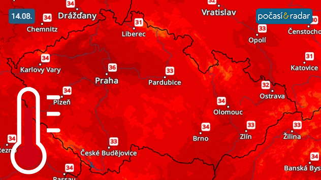 Předpověď maximálních teplot v Česku: Čtvrtek 14. srpna