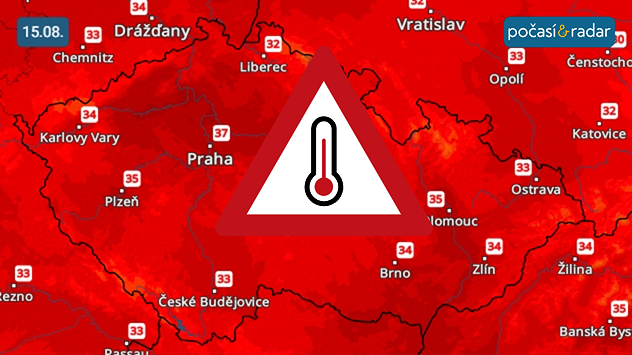 Předpověď maximálních teplot v Česku: Pátek 15. srpna - teploty budou dosahovat až 37 °C.