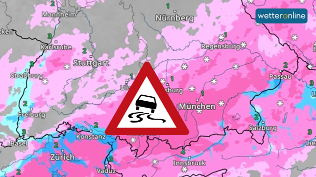 WetterRadar mit Schnee am Sonntagabend vor allem vom südlich der Donau. 
