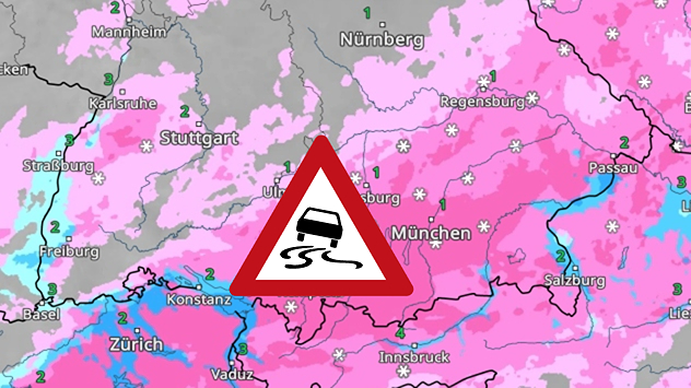 WetterRadar mit Schnee am Sonntagabend vor allem vom südlich der Donau.