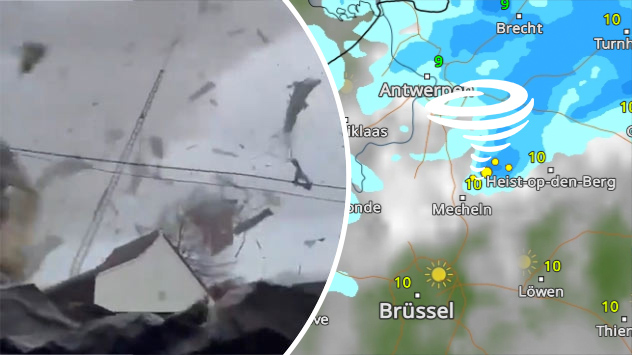 Ein starker Tornado hat in Belgien ein Gebäude zerlegt. 