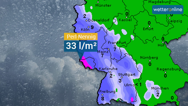 Karte mit Regenmengen der vergangenen 24 Stunden